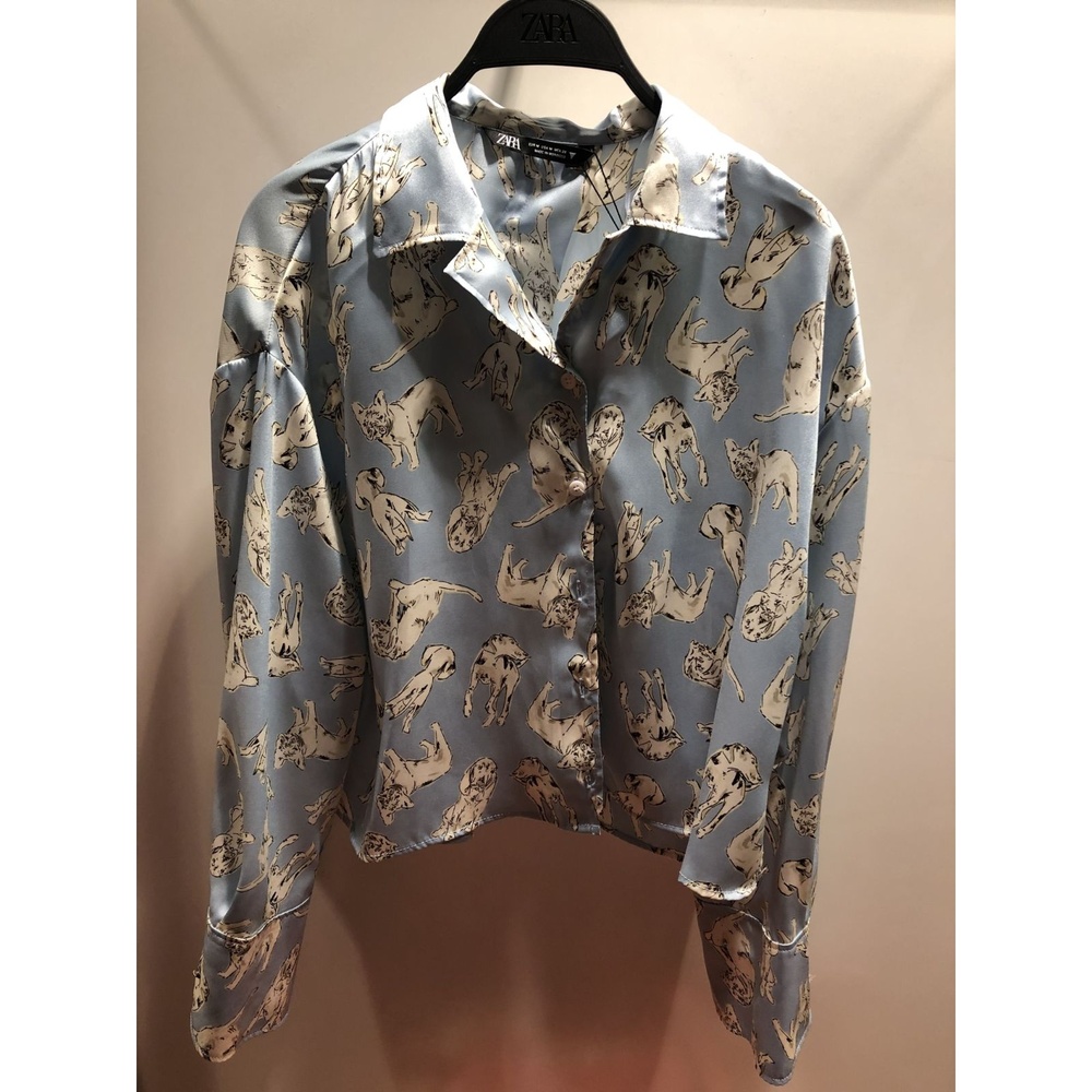 Button Up Shirt Women's Blue NWT Dog Print